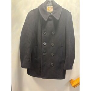 Vintage Fox Knapp Mens Wool Peacoat Large Navy Double-Breasted 36